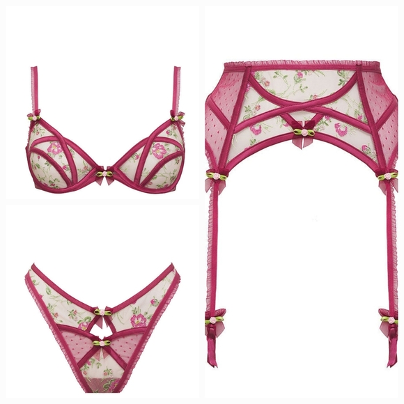 3pc VS For Love & Lemons Camila Floral Lace Bra M Thong Panty M Garter Belt S Sm - Picture 8 of 14